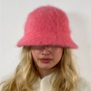 Pink angora hair bucket hat